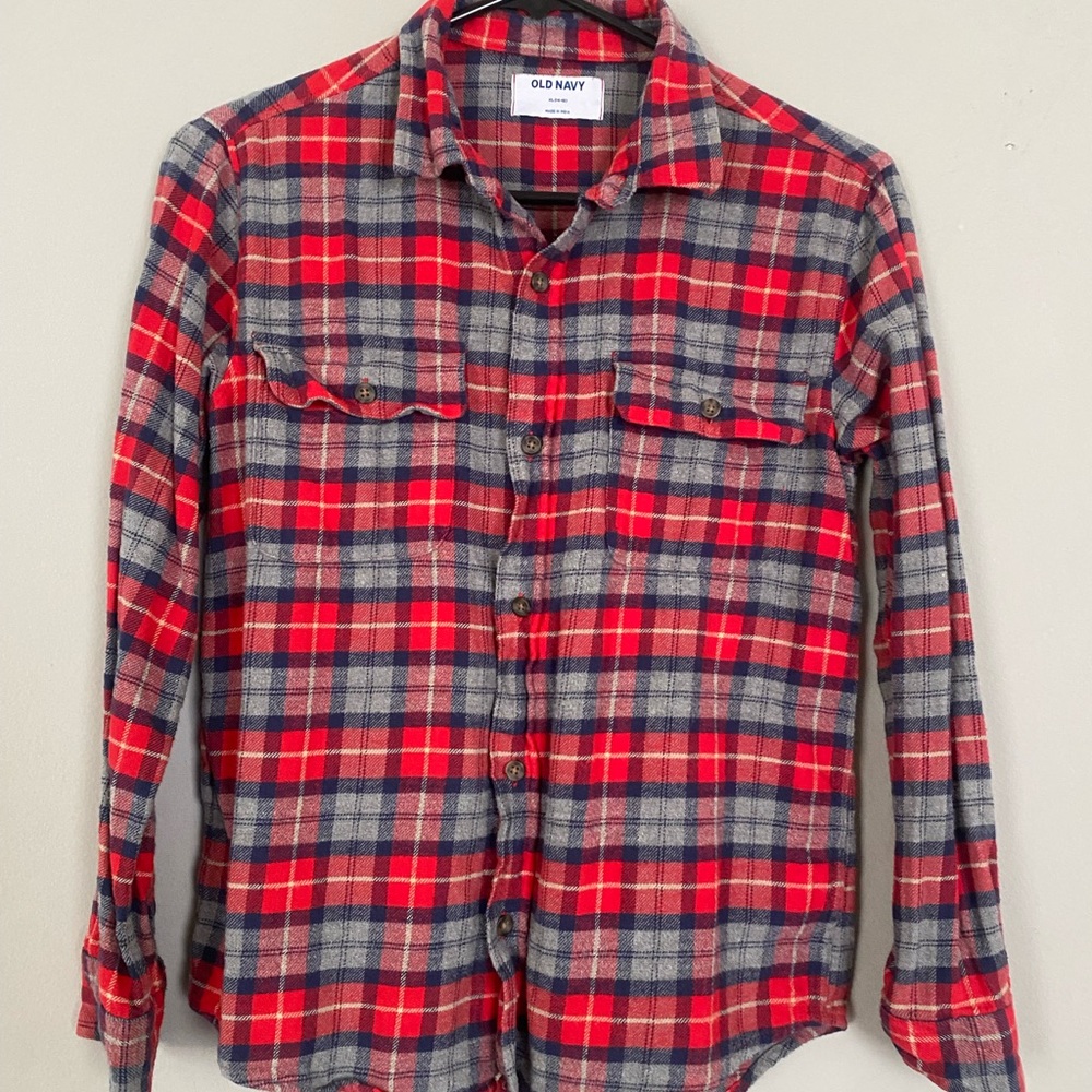 Old Navy Kids Red and Gray Plaid Shirt